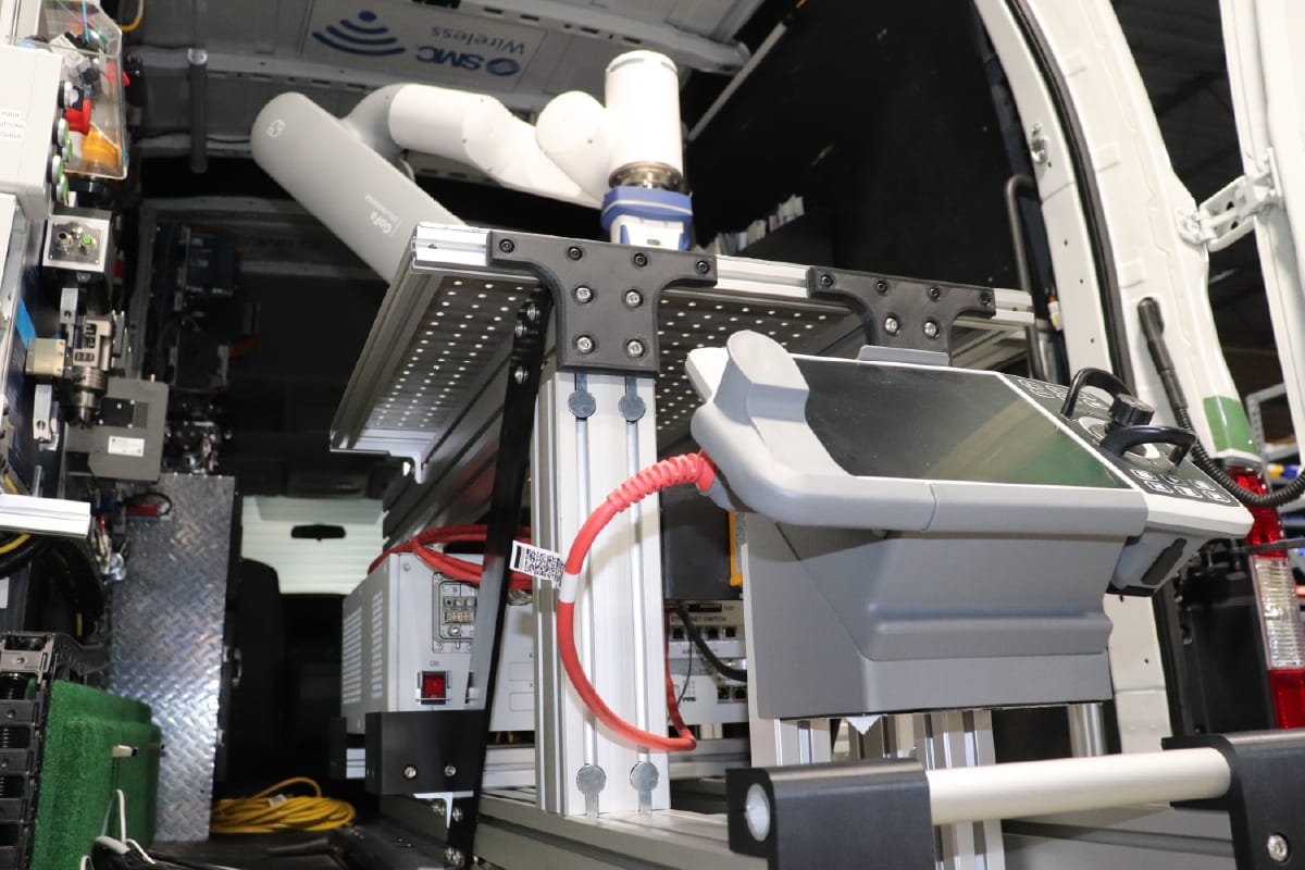 Redesigned Demo Van robot stand with ABB GoFa collaborative robot