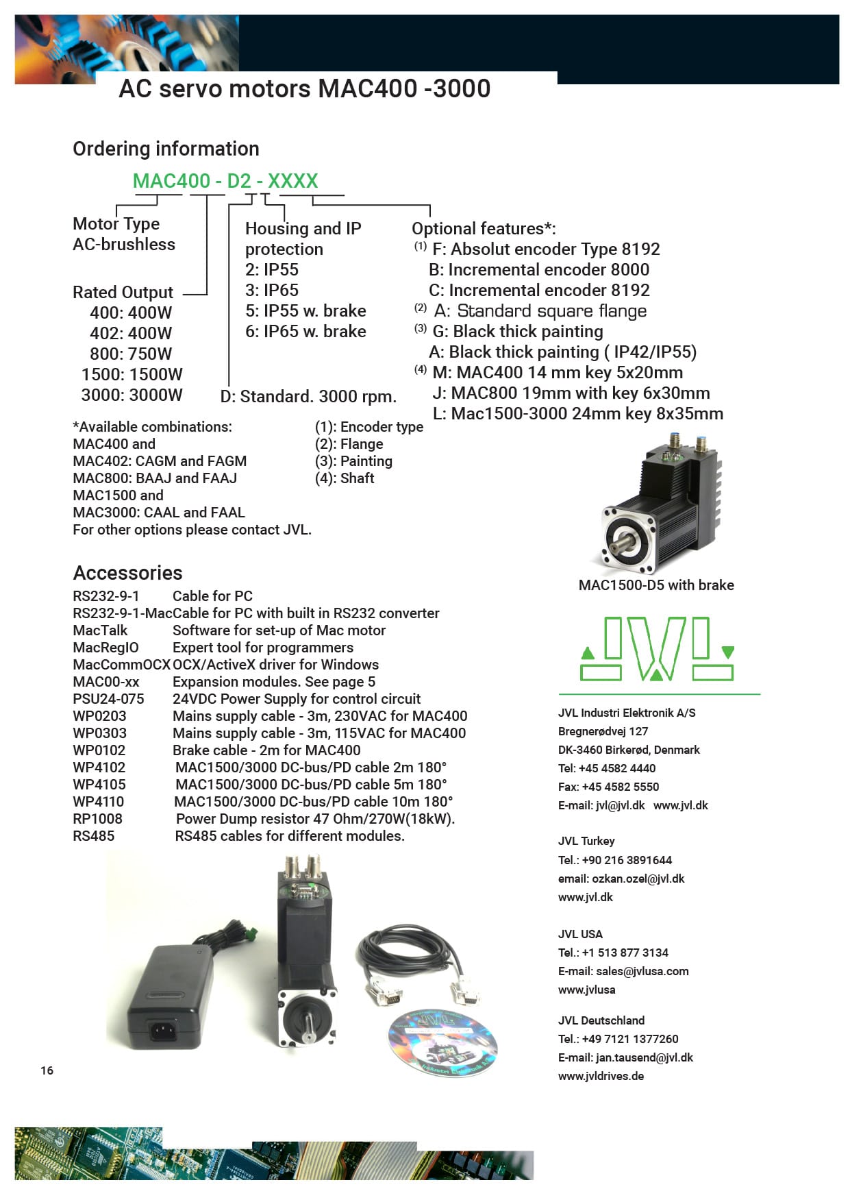 JVL Motor Ordering Options