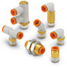 SMC KQ2 one-touch, metric and inch size fittings are available in a wide variety of sizes, body styles and thread types. The use of a special profile seal allows the KQ2 to be used for a wide range of pressures from a low vacuum up to a pressure of 1MPa.